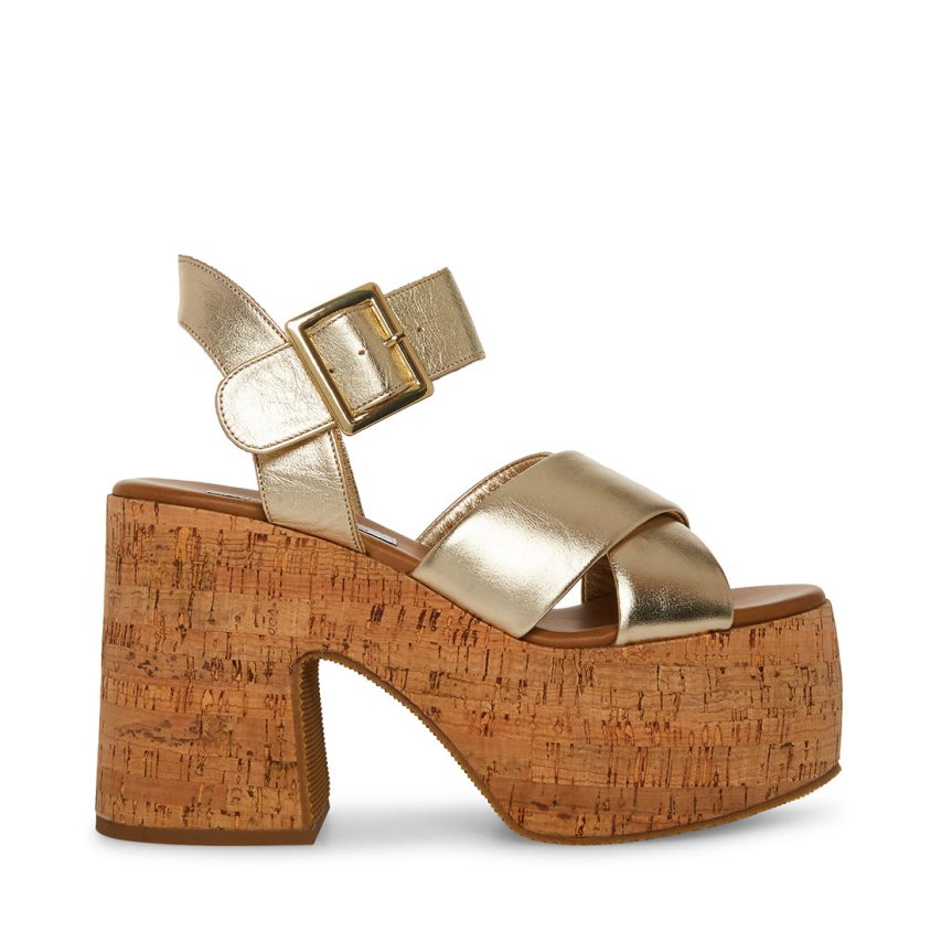 Sandalias de Plataforma Steve Madden Palmer Cuero Mujer Doradas | ES OB063S